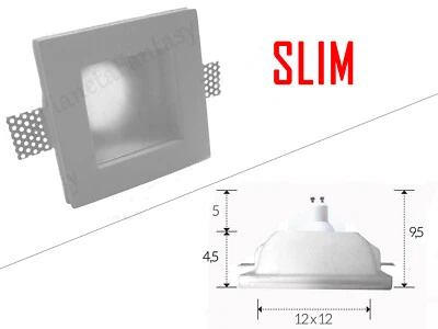 PORTA FARETTO IN GESSO CERAMICO CON VETRO SLIM A SCOMPARSA LAMPADE LED GU10 PF11 - Immagine 1 di 2
