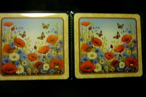 Veterans of Foreign Wars 2 Karton Untersetzer Sehr guter Erhaltungszustand Floral Blumen Rot Weiß Blau - Bild 1 von 2