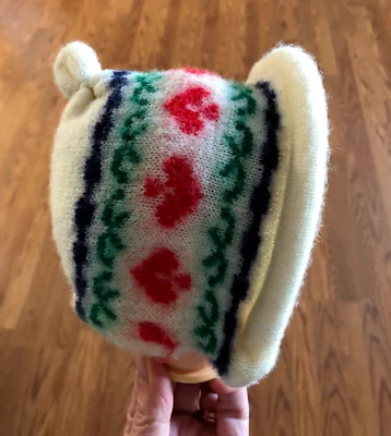 Sombrero de bebé niña tejido lana marfil vintage años 50 con diadema de plástico Foto 1 de 4