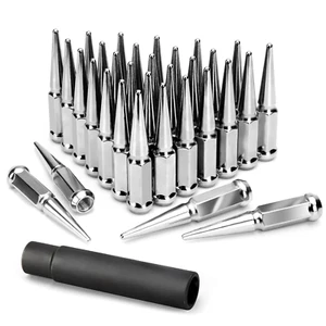 32Pcs 4.5" Silver Solid Spike Lug Nut M14x1.5 Chevy Sierra 1500 Long Key Ford   - Picture 1 of 6