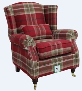 Fast Delivery Accent Wing Chair Fireside Cottage Balmoral Red Fabric Tartan - Picture 1 of 1