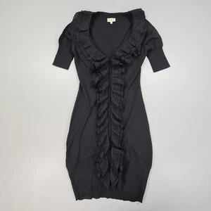 Karen Millen Womens Dress Black Small Knee Length Wool Blend Ruffle Knitted - Picture 1 of 6