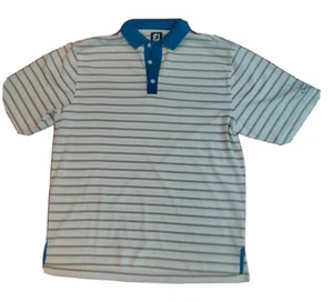 FOOTJOY  GOLF Polo Shirt  Blue Sz L  POLYESTER SPANDEX  Gold Stripe  Quail Valle - Picture 1 of 12