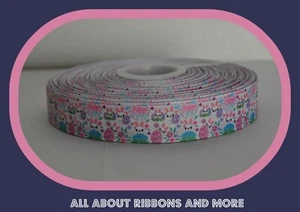 7/8 INCH LITTLE EASTER BUNNIES AND EGGS ON WHITE GROSGRAIN RIBBON-1 YD - Picture 1 of 2