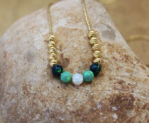 Round bead choker necklace 4MM ball green white opal 925 sterling silver chain - Picture 1 of 6
