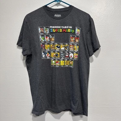 Camiseta gráfica tabla periódica Super Mario manga corta talla L informal jugador Foto 1 de 4