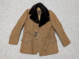 vintage 1970s chamois BELTED mock mouton 40 brown coat SHERLOCK sherpa jacket M - Picture 1 of 10