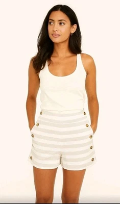 Bermuda marinheiro Ann Taylor Loft feminina listrada cinza e branca com botões 12 - Imagem 1 de 4