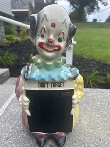 Rare ancien pot à biscuits clown tableau biscuit américain 13 1/2" de haut années 1940/50 - Photo 1/6