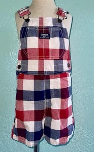 Osh Kosh Checkered Plaid Overalls Red White Blue America 🇺🇸 Pants 4t Oshkosh - Picture 1 of 4
