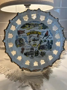 Vintage Lattice Edge Gold & White Ohio Souvenir Plate 6.5 Inch - Picture 1 of 2