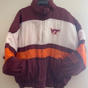 Vintage 90’s Virginia Tech Hokies Puffer Zip Up Jacket Sz Large Locker Line - Picture 1 of 9