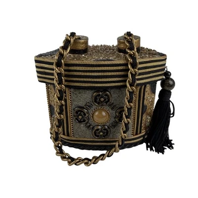 Bolso de Mano Mary Frances Mujer Negro Dorado Adornado Cuentas Caja Borla DE COLECCIÓN Foto 1 de 4
