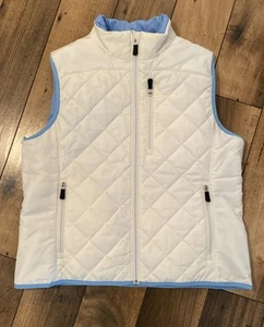 Lands’ End Women’s L 14/16 Quilted White Warm Vest Blue Trim Excellent Condition - Picture 1 of 19