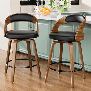 Bar Stools Set of 2, 26" Swivel Counter Height Bar Stools with Bentwood Legs and - Picture 1 of 9
