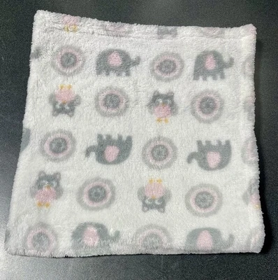 Blankets and Beyond Elephants Owls Baby Blanket Pink White Gray Circles Plush - Image 1 of 3