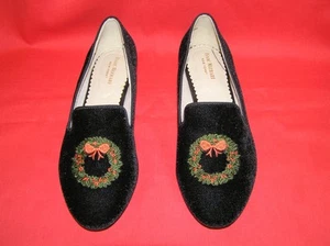 ISAAC MIZRAHI NEW YORK WEIHNACHTSKRANZ SCHWARZ SAMT FLACHE SCHUHE 8,5 - Bild 1 von 7