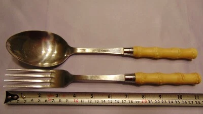 MIKASA STAINLESS THAILAND SERVING SPOON & FORK "BAMBOO" VERY NICE!! - Image 1 of 4