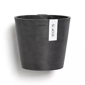 Ecopots Modern Amsterdam Recycled Plastic Round Wall Flower Pot, Dark Grey, 8" - Picture 1 of 7