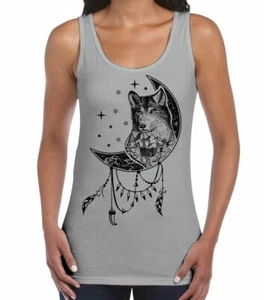 Wolf Dreamcatcher Native American Tattoo Large Print Women's Vest Tank Top - Picture 1 of 4