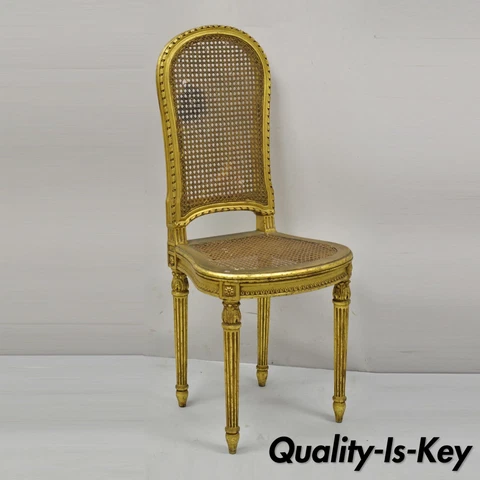 Antique Victorian French Louis XV Style Gold Giltwood Cane Boudoir Side Chair Cover