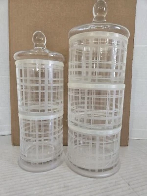 2 botes apilables de vidrio transparente/opaco a cuadros grandes (3) pequeños (2) ENVÍO GRATUITO Foto 1 de 4