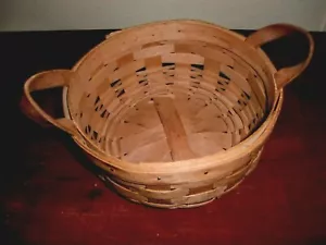 CESTO FRUTTA VINTAGE ~ LONGABERGER 1988 ~ TESSUTO A MANO NEGLI USA ~ FONDO PIEGATO ~ 7"Dx3"H ~ INSEGNA - Foto 1 di 6