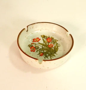 Round Ceramic Brown & Beige Speckled Ashtray -Floral- Made In Japan 4.5" - Picture 1 of 5