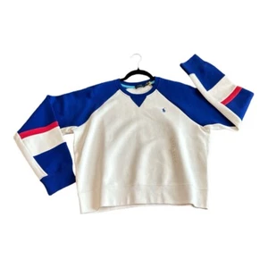 Polo Ralph Lauren Sweater Women’s Large White Color Block CROPPED Blue Red - Picture 1 of 10