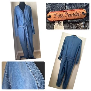 Free People Tuta Blu Chambray Denim Lou 4 Cravatte Vita - Foto 1 di 17