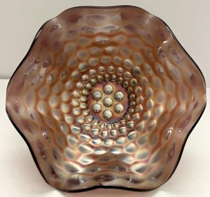 Fenton Iridescent Amethyst Coin Dot Pattern Carnival Glass Bowl Ruffled Rim - Picture 1 of 12
