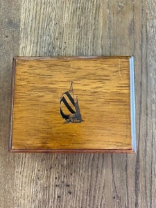 Vintage Nautica Black Leather Money Clip Wallet In Wooden Trinket Box - Picture 1 of 5