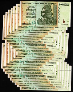 25 x 20 Billion Zimbabwe Dollars Banknotes AA AB 2008 Bundle World Paper Money - Picture 1 of 3