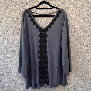 Kate & Mallory Blouse Women's Top Boho Crochet Lace Plus 2X Embroidered Long slv - Picture 1 of 7