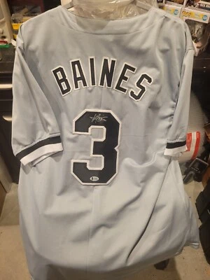 Camiseta gris firmada por Harold Baines White Sox "The Windy City" en la parte delantera-Beckett certificado de autenticidad Foto 1 de 3