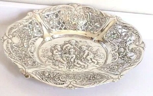800 Deutsch Silber Piercing Schale geprägt mit Putti Putten - Bild 1 von 11