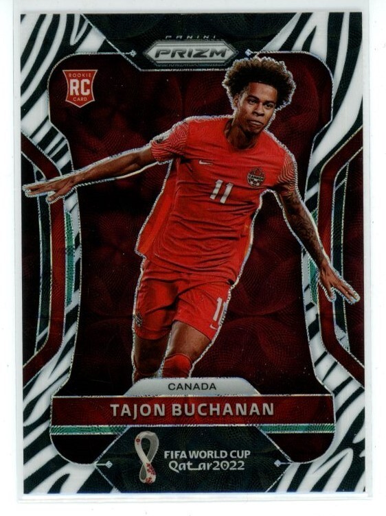2022 Panini Prizm World Cup Choice Zebra Prizm #54 Tajon Buchanan Canada