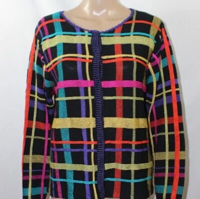 Christina Rotelli Cárdigan Negro Suéter Rojo Amarillo Púrpura Rosa Azul Cuadros M Foto 1 de 4