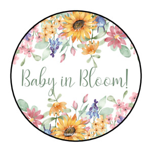 30 Baby In Bloom Stickers Envelope Seals Labels 1.5" Round Floral Baby Shower