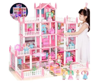 *NEW* Barbie Dreamhouse, 4-Story 11 Rooms Doll House with 4 Dolls Toy Figures - Picture 1 of 8