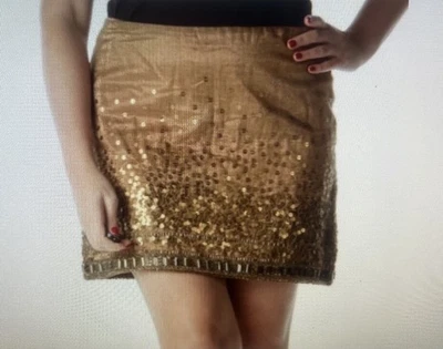 Mini-saia feminina Holiday Jennifer Lopez lantejoulas douradas miçangas forrada com zíper nas costas 6 - Imagem 1 de 4