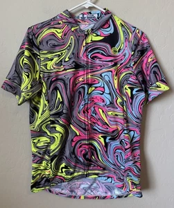 Aero Tech Women's Hydro Dip SS Cycling Bike Jersey Large Pattern Retro Neon - Picture 1 of 8