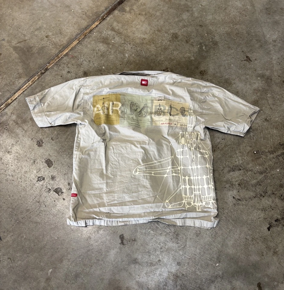 De colección Años 90 Nike Edición Limitada Fuerza Aérea Camisa Abotonada Avión Zapatos Talla L Foto 1 de 4