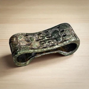 Chinese Spinach Jade Pillow Headrest 20th Century double happiness bats - Picture 1 of 10