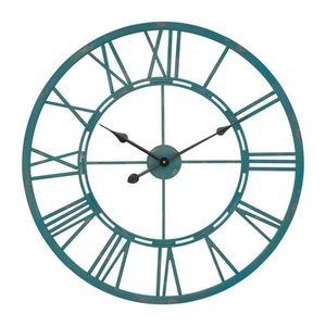 Utopia Alley Oversized Roman 27 in. Dia Distressed Sea Green Round Wall Clock - Picture 1 of 9