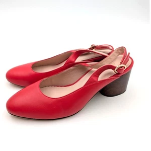 J. Crew Leather Slingback Pumps Almond Toe Women's Bright Cerise Size US8 EU39 - Picture 1 of 10