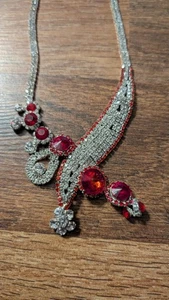 Vintage Crystal Necklace with Clear and Red Rhinestones - Picture 1 of 5