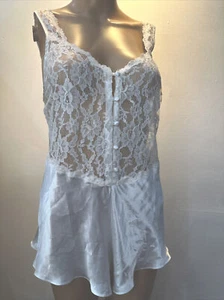 vintage gold label victoria secret One piece Teddy White Lace Satin Size P - Picture 1 of 14