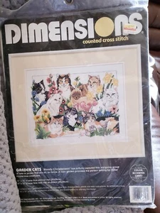 Vintage Dimensions Counted Cross Stitch Kit Garden Cats Kittens Felines 1992 Sealed - Bild 1 von 2