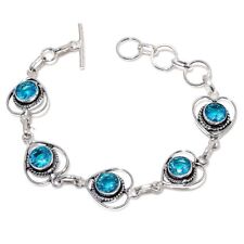Swiss Blue Topaz Gemstone Handmade 925 Sterling Silver Jewelry Bracelet Size 7-8